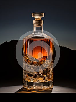 Bottle of Very Special brandy or Cognac on fire background