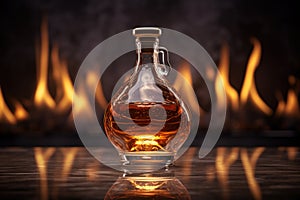 Bottle of Very Special Cognac on fire background