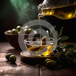 Bottle of Virgin Extra Olive Oil in Action