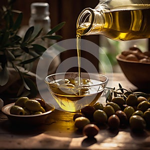 Bottle of Virgin Extra Olive Oil in Action