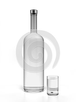 Bottle of vodka and empty shot glass