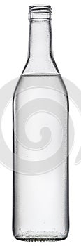 Bottle of vodka or gin, chilled alcohol drink, on white background. Clipping path