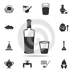 a bottle of vodka with a glass icon. Detailed set of Russian culture icons. Premium graphic design. One of the collection icons fo