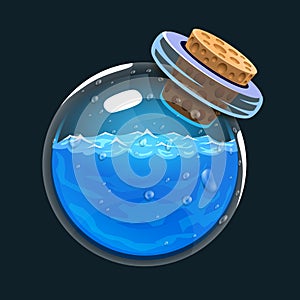 Bottle of water. Game icon of magic elixir. Interface for rpg or match3 game. Water or mana. Big variant. photo