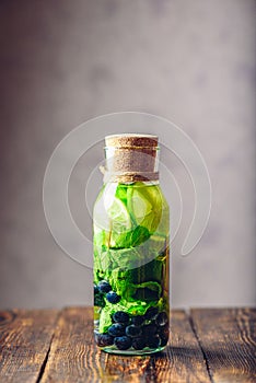 Bottle of Water with Lime, Mint and Blueberry.