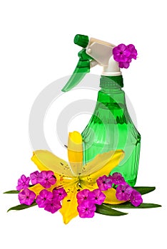 Bottle of water spray flowers