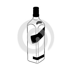 Bottle of whiskey. Hand drawn contour illustration isolated on white background.