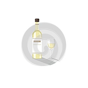 Bottle of white light wine and wine glass