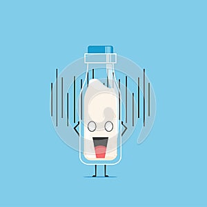 A bottle of white milk character fright and got shocked isolated on cyan background. a bottle of white milk character emoticon