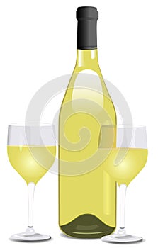 A Bottle of White Wine and Two Glasses