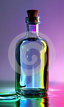 bottle of wine. Background light effect casuistry from colored glass