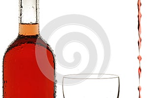 Bottle of wine, backlight, white background, rose wine, wine, liquid photo