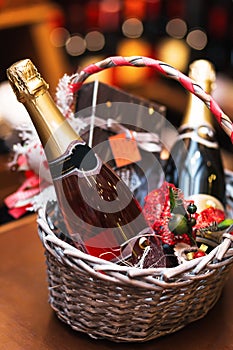 Bottle of wine in basket