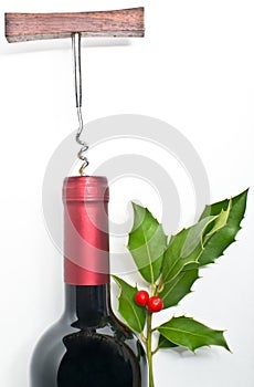 Bottle of wine with Christmas decorations