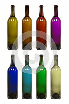 Bottle of Wine in Colors with White Background