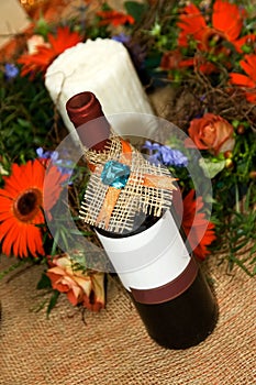 Bottle of wine with flower decoration