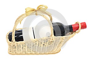 A bottle of wine on gift basket