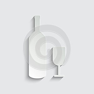 Bottle of wine and glass  - black vector icon