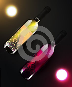 bottle wine with glass realistic vector deep red purple