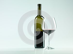 Bottle of wine, glass with red wine photo