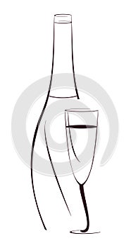 Bottle of wine and the glass - vector illustration