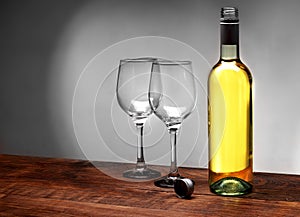 Bottle of wine with goblets