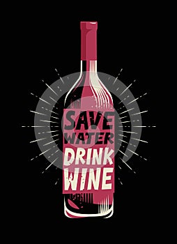 Bottle wine. Retro poster for bar or restaurant vector illustration