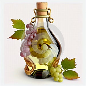 Bottle of wine and ripe bunch of grapes isolated on white close-up, winemaking, wine production, for advertising,