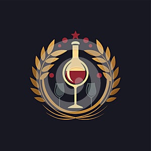 A bottle of wine and two wine glasses on a table, ready for a toast or celebration, Design a sleek and sophisticated logo for an