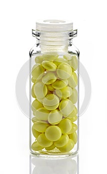 Bottle of yellow valerian extract pills