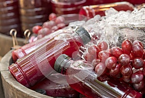 Bottled grape juice. Fresh squeezed and chilled, ready to drink