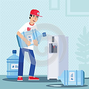 Bottled water delivery flat vector illustration