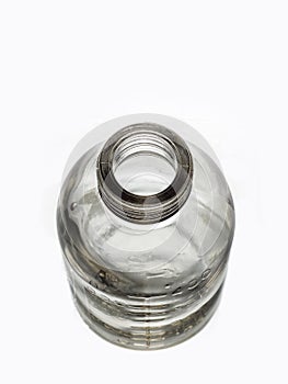 Bottleneck of chemical glassware 400 milliliters in volume top view isolated on a white background