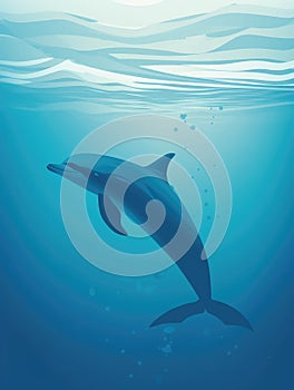 A bottlenose dolphin surfacing and diving its playful clicks echoing in the deep.. AI generation