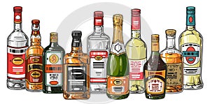 Bottles alcoholic beverages colorful sticker