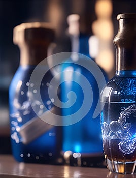 Bottles with alcoholic. Illustration created using artificial intelligence. Illustrations and Clip Art AI generated