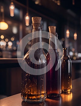 Bottles with alcoholic. Illustration created using artificial intelligence. Illustrations and Clip Art AI generated