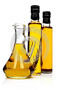 Bottles of aromatic olive oil.