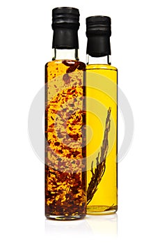 Bottles of aromatic olive oil.