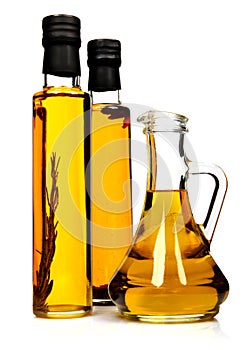 Bottles of aromatic olive oil.