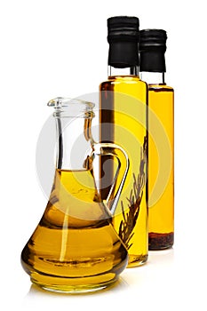 Bottles of aromatic olive oil.