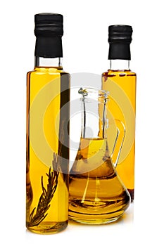 Bottles of aromatic olive oil.