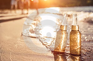 Bottles of beer on the beach