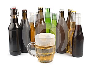 Bottles of beer and beer mug.