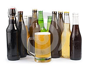 Bottles of beer and beer mug.