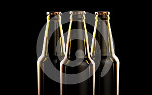 Bottles of beer on a black background. 3d illustration.