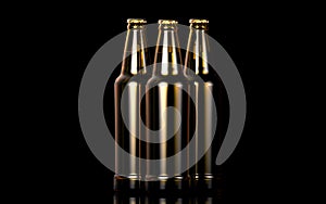 Bottles of beer on a black background. 3d illustration.