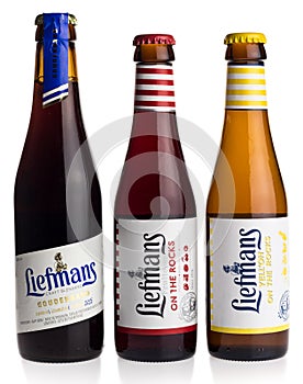 Bottles of Belgian Liefmans fruit beer