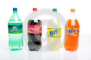 Bottles of carbonated softdrinks soda drink
