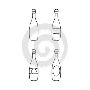 Bottles of champagne. Vector illustration. Holiday design elements. Black and white icon set.